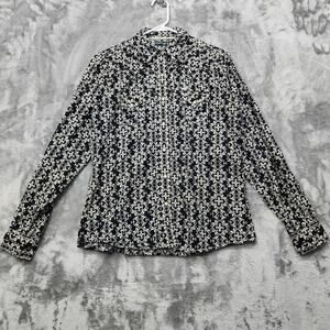 Cruel Girl Top Womens L Black Cream Geometric Pearl Snap Western Cowgirl Casual